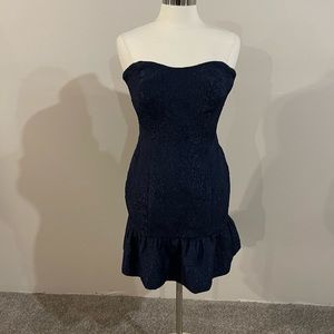 Rich dark blue, satin, detailed dress. Worn once. Size 12. Simply Vera